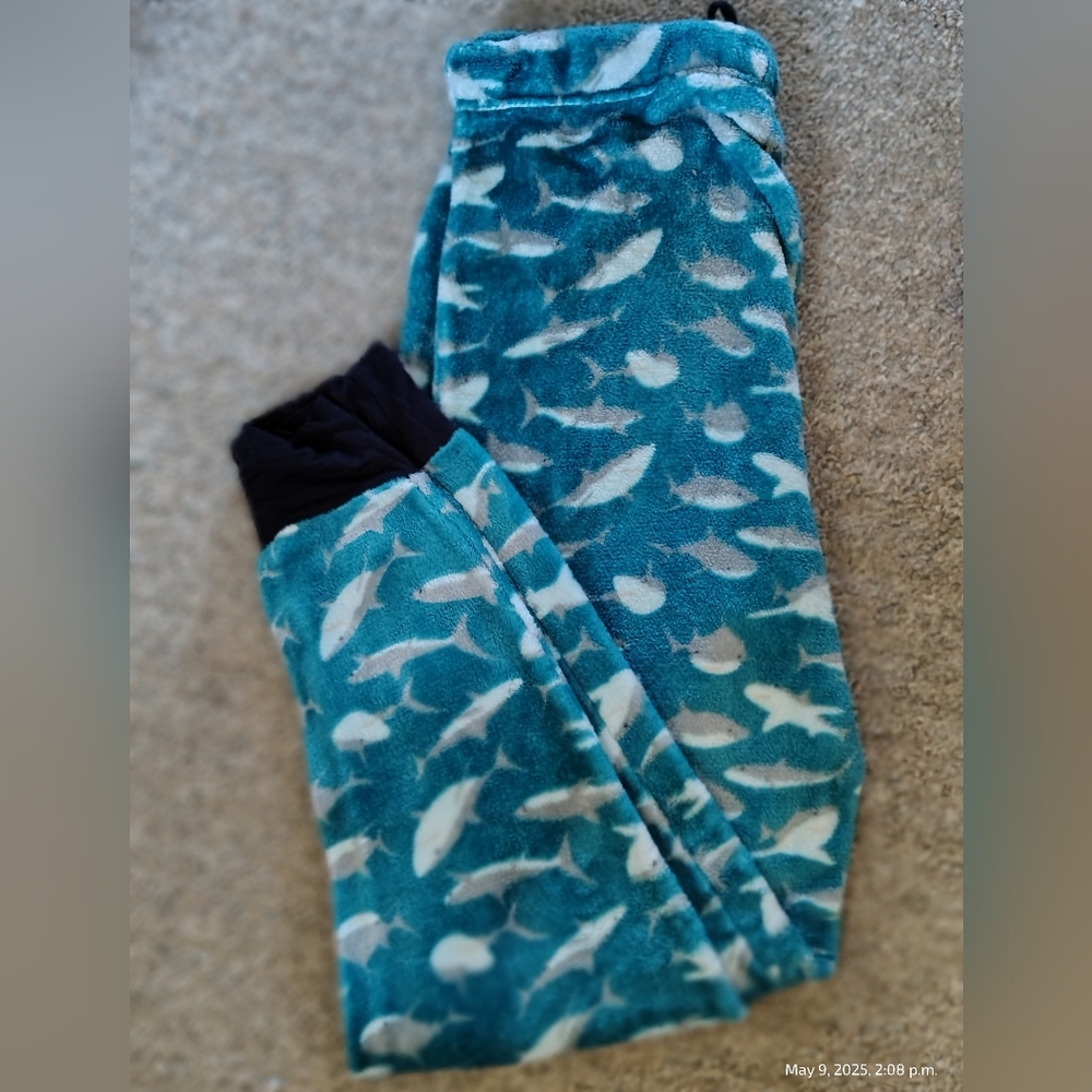 Men's Teal Shark Patterned Pajama Pants Sz Med